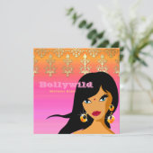 インドのパーティー招待状 ゴールド ピンク オレンジ ビンディ 招待状 (スタンド正面)