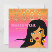 インドのパーティー招待状 ゴールド ピンク オレンジ ビンディ 招待状 (正面)