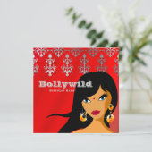 インドのパーティー招待 赤いシルバーのビンディ 招待状 (スタンド正面)