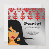 インドのパーティー招待 銀 赤 ビンディ 招待状 (裏面)