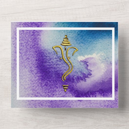 インドのヒンズー教のガネーシャ鮮やかな水彩画 オールインワン招待状 (正面)