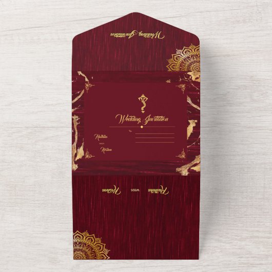 インドのヒンズー教のガネーシャ フラワール ウォーターカラー オール イン ワン オールインワン招待状 (外側)