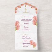 インドのヒンズー教のガネーシャ フラワール ウォーターカラー  オール イン ワン オールインワン招待状 (内側)