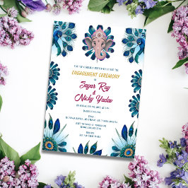 インドのヒンズー教の婚約式 ペアのクジャクの羽 招待状