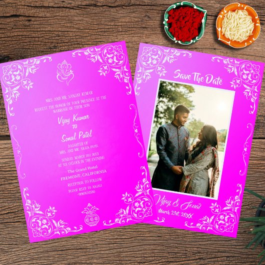 インドのヒンズー教の結婚式の招待状(カスタムイメージ入り) 招待状