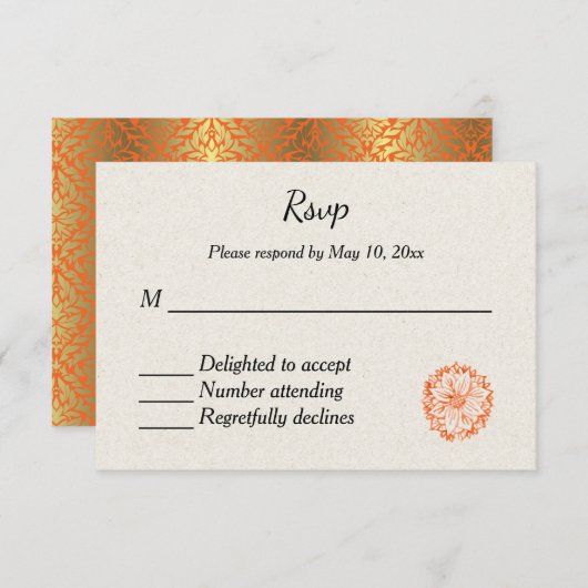 インドのヒンズー教の結婚式招待の返信 出欠カード (正面/裏面)