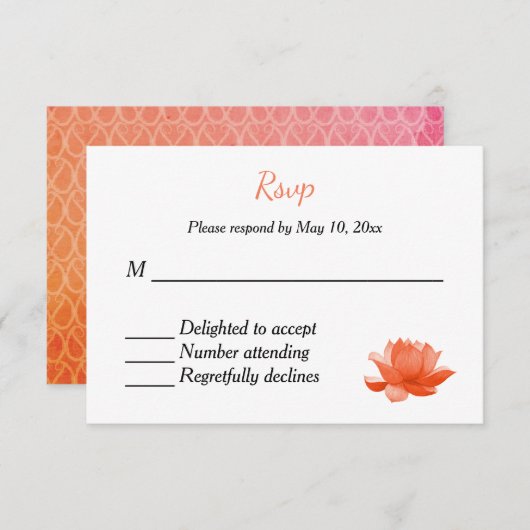 インドのヒンズー教の結婚式招待の返信 出欠カード (正面/裏面)