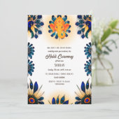 インドのヒンズー教の花婿のハルディセレモニー ピンクの孔雀をテーマにした 招待状 (スタンド正面)