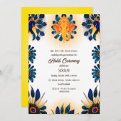 インドのヒンズー教の花婿のハルディセレモニー ピンクの孔雀をテーマにした 招待状 (正面/裏面)