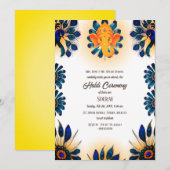 インドのヒンズー教の花婿のハルディ式で、ペアカックのテーマ 招待状 (正面/裏面)