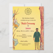 インドのヒンズー教の花婿のハルディ式 バタフライ 招待状 (正面)