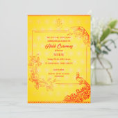 インドのヒンズー教の花婿のハルディ式 ピンクの孔雀をテーマにした招待状 招待状 (スタンド正面)