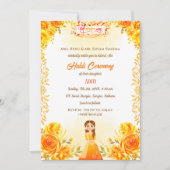 インドのヒンズー教の花嫁ハルディセレモニーガネーシャ・フローラル 招待状 (正面)