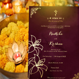 インドのヒンズー教の花柄+ガネーシャの結婚式 箔招待状
