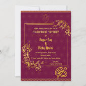 インドのヒンズー教婚約式のゴールドエレメント 招待状 (正面)