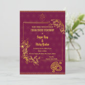 インドのヒンズー教婚約式のゴールドエレメント 招待状 (スタンド正面)