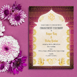 インドのヒンズー教婚約式のゴールドエレメント 招待状