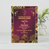 インドのヒンズー教婚約式のゴールドエレメント 招待状 (スタンド正面)