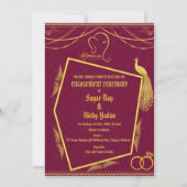 インドのヒンズー教婚約式のゴールドエレメント 招待状 (正面)