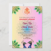 インドのヒンズー教婚約式 ペアの孔雀 招待状 (正面)