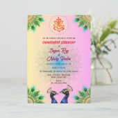 インドのヒンズー教婚約式 ペアの孔雀 招待状 (スタンド正面)