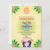 インドのヒンズー教婚約式 ペアの孔雀 招待状 (正面)