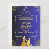 インドのヒンズー教婚約式 青と金 招待状 (正面)