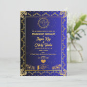 インドのヒンズー教婚約式 青と金 招待状 (スタンド正面)