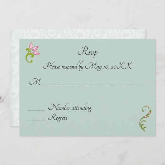 インドのヒンズー教孔雀の結婚式出欠確認 招待状 (正面/裏面)