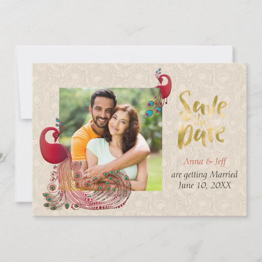 インドのヒンズー教孔雀の結婚式 Save the Date セーブザデート (正面)