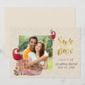 インドのヒンズー教孔雀の結婚式 Save the Date セーブザデート (正面/裏面)