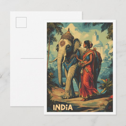 インドのビンテージ旅行イラストを探索 ポストカード (正面/裏面)