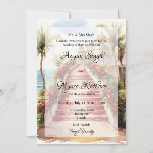 インドのビーチ・セーブ・ザ・デート招待状テンプレート 招待状 (裏面)