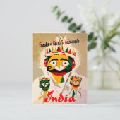 インドのフェスティバル、ヴィンテージ旅行ポスター ポストカード (スタンド正面)