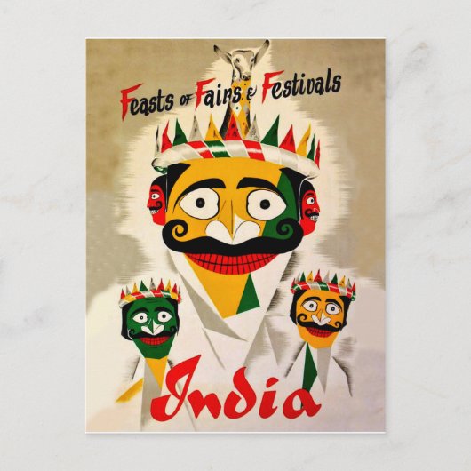 インドのフェスティバル、ヴィンテージ旅行ポスター ポストカード (正面)