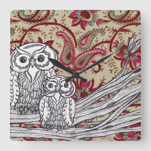 インドのフクロウの時計 スクエア壁時計 (正面)