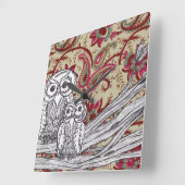 インドのフクロウの時計 スクエア壁時計 (傾斜)