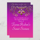 インドのプリンセス ゴールド パープル ピンク パーティーの招待状 招待状 (正面/裏面)