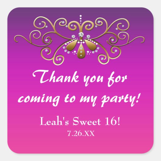 インドのプリンセス パープル ピンク ゴールド パーティー ステッカー (正面)