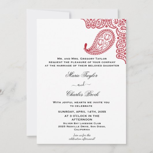 インドのペイズリー結婚式招待状 招待状 (正面)