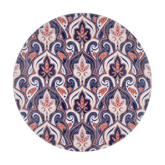 インドのペイズリー: 花のメダリオンシームレス。 カッティングボード (正面)