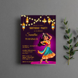 インドのボリウッドの女の子の誕生日パーティーテンプレート 招待状