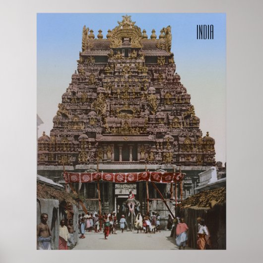 インドのマドゥライにあるヒンドゥー教寺院（1890年） ポスター (正面)