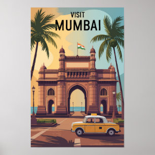 インドのムンバイ ゲートウェイ・オブ・インド イラスト 旅行 ポスター