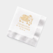 インドのメーンディ結婚ゾウのカップル名の日付 箔ナプキン (左)