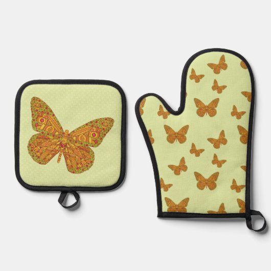 インドのモナーク蝶 鍋つかみ&鍋敷きセット (正面)