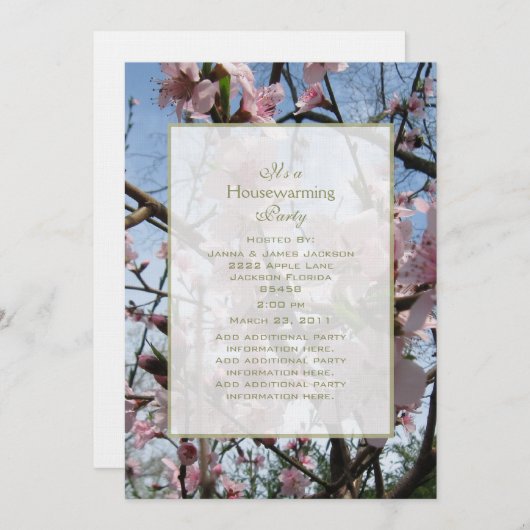 インドのモモの花のパーティの招待状 招待状 (正面/裏面)