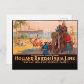 インドのライン、水の上の象の大家 ポストカード (正面/裏面)