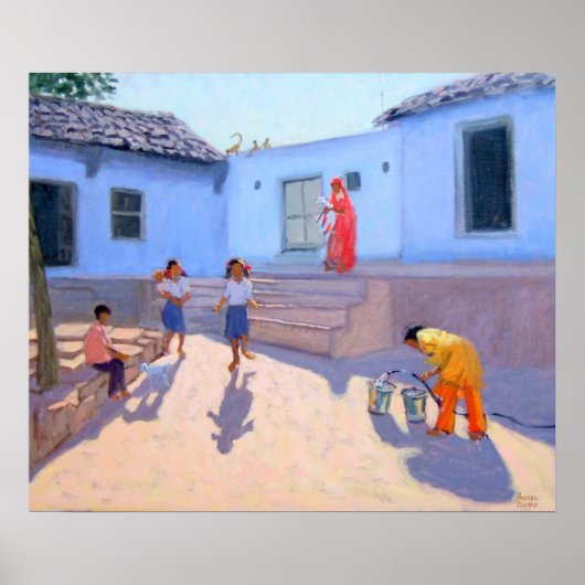 インドのラジャスタンでバケツを充填 ポスター (正面)