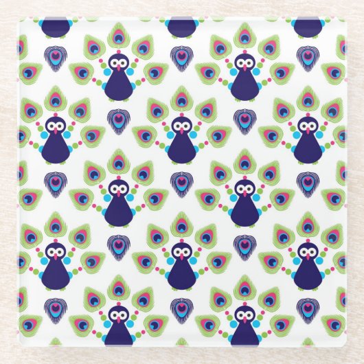 インドのレトロのエキゾチックな孔雀 ガラスコースター (正面)